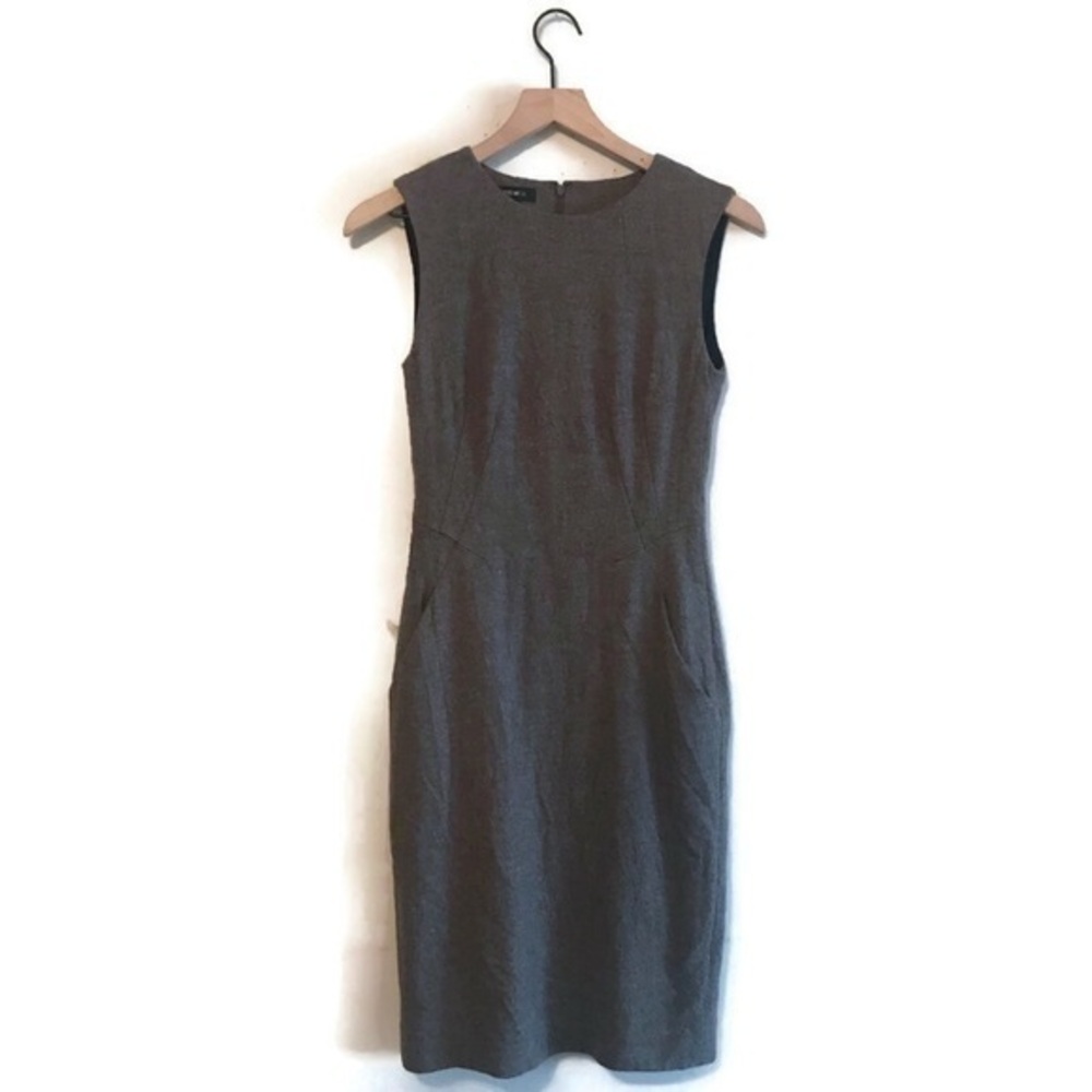 Lafayette 148 New York Virgin Wool Taupe Sleeveless Sheath Dress Career Size 2